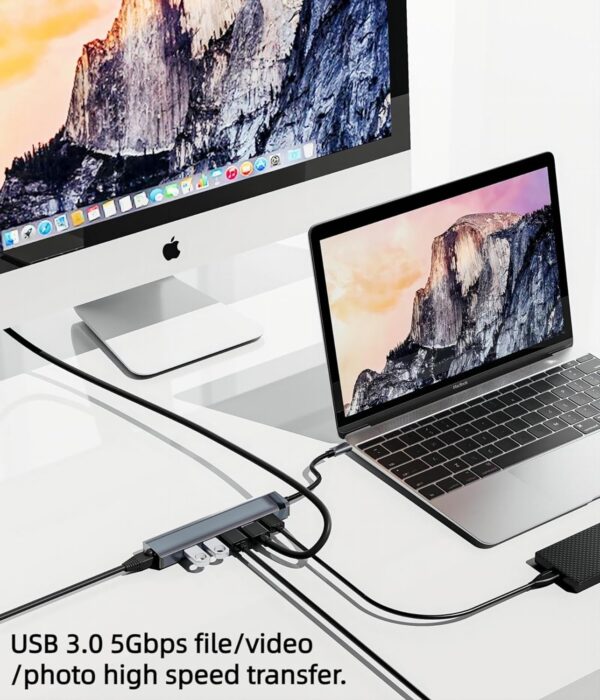 USB C HUB, 6-in-1 USB C Adapter Docking Station with 4K 30HZ 1080P HDMI,100W PD,USB3.0 * 3,RJ45 Ethernet,Compatible with MacBook Pro/Air, Other Type C Laptops Devices. - Image 6