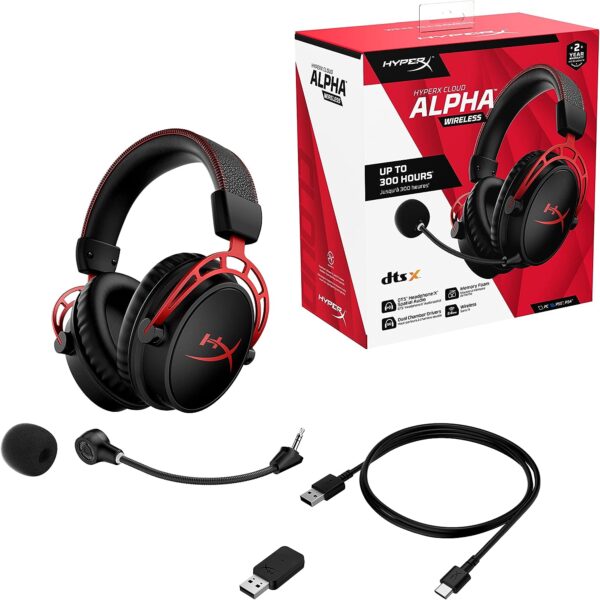 HyperX Cloud Alpha Wireless - Gaming Headset for PC, 300-hour battery life, DTS Headphone: X Spatial Audio, Memory foam, Dual Chamber Drivers, Noise-canceling mic, Durable aluminum frame - OPEN BOX - Image 3