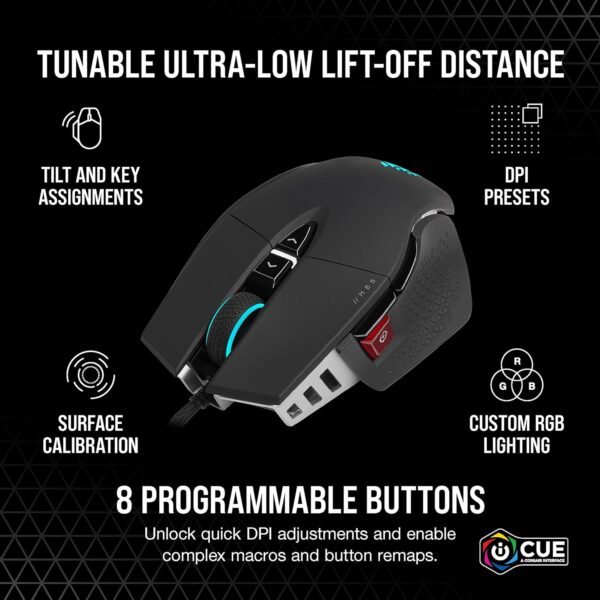 Corsair M65 RGB Ultra Tunable FPS Gaming Mouse Marksman 26,000 DPI Optical Sensor, Optical Switches, AXON Hyper-Processing Technology, Sensor Fusion Control, Tunable Weight System - Black - Image 2