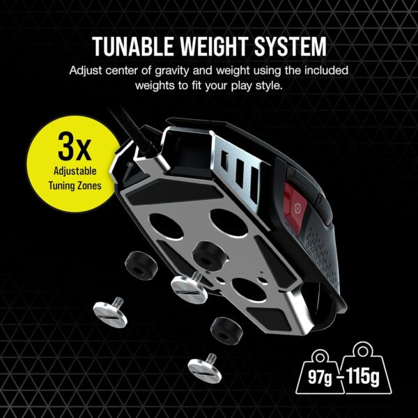 Corsair M65 RGB Ultra Tunable FPS Gaming Mouse Marksman 26,000 DPI Optical Sensor, Optical Switches, AXON Hyper-Processing Technology, Sensor Fusion Control, Tunable Weight System - Black - Image 3