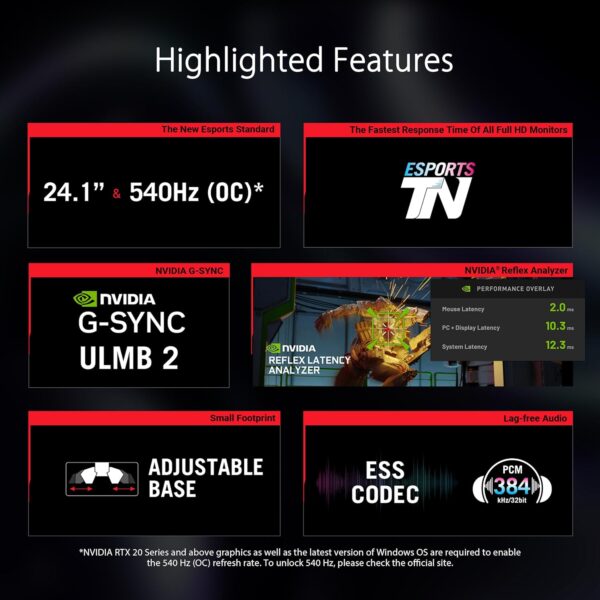 ASUS ROG Swift Pro PG248QP NVIDIA G-SYNC Esports gaming monitor -24.1-inch FHD, 540 Hz (OC), NVIDIA Reflex Analyzer, ULMB 2, adjustable base Display HDR400 - Image 15