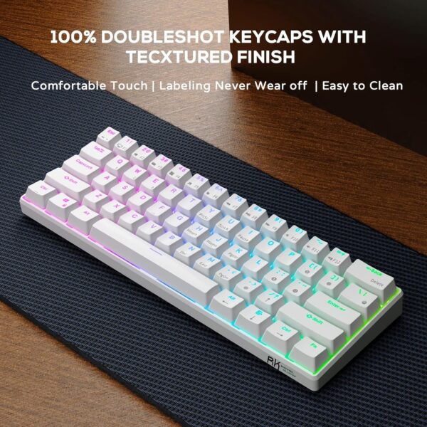 RK ROYAL KLUDGE RK61 61 Keys Mechanical Keyboard , 3 Connection Modes USB-2.4Ghz/Bluetooth/Wired/ Wireless - RGB Hot Swappable Blue Switch Gaming Keyboard - Arabic / English - White - Image 2