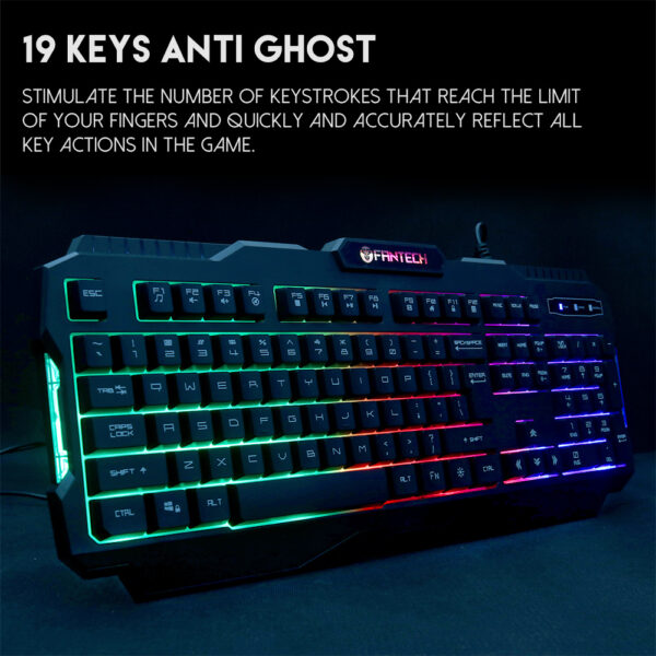 FANTECH K511 Hunter Pro Gaming Keyboard - one mode RGB Rainbow BACKLIT  - 12 keys Media Keys - 19 Keys Anti-Ghosting - SUPPORTS Windows Vista, Win7/8/10, Mac OS X 10.5 or later, Linux, Chrome OS - Image 4
