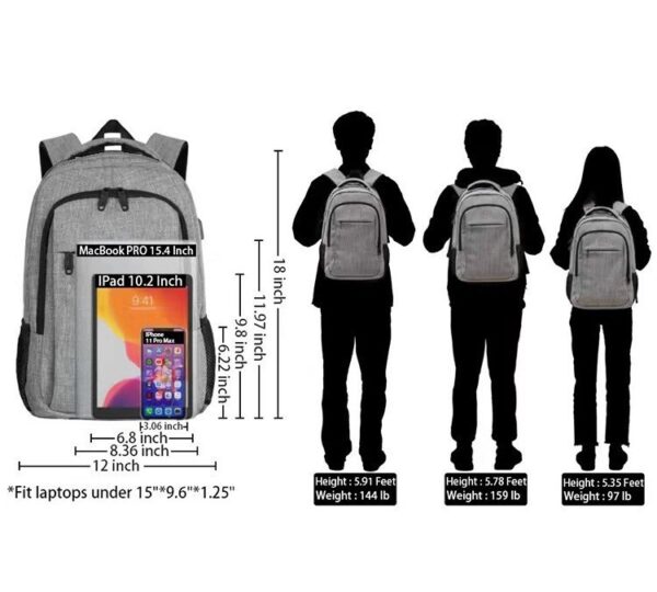 Navy-Blue Laptop Backpack USB Charging Port - Water Resistant -  STORAGE SPACE & Organized POCKETS  - Fits 15.6 Inch Notebook - For Travel College School - Image 7