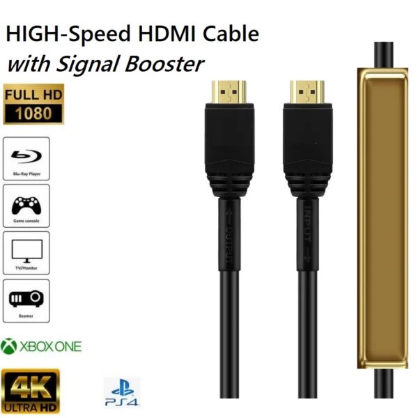 High-Speed 2.0V HDMI to HDMI Cable 30 Meter  with Signal Booster, Support 3D 4K/60Hz 1080p 720p Compatible with Camera, Camcorder, Tablet and Graphics/Video Card, Laptop