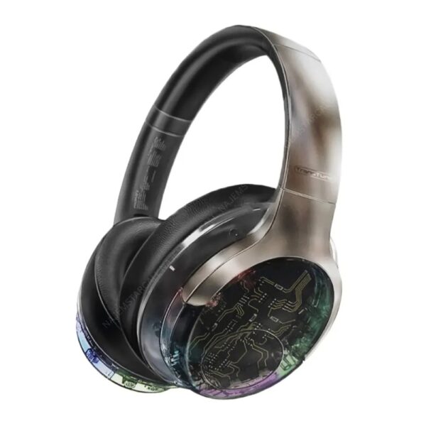 Promate WIRERLESS HEADPHONES RGB TRANSPARENT RAINBOW LED BACKLIT TRANSUNE  Active Noise Cancelling , Hi-Fi STEREO , FLIP & FOLD - GUNMETAL - Image 2