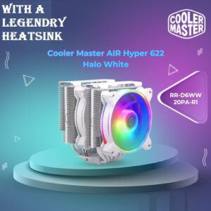Cooler Master Hyper 622 Halo White CPU Air Cooler, MF120 Halo² Fan, Dual Loop ARGB, Aluminum Top Cover, 6 Copper Heat Pipes, 154mm (H) for AMD Ryzen AM5/AM4, Intel LGA1700/1200 - WHITE