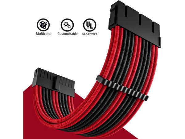 Cooler Master Red & Black Black Red PSU Sleeved Cable, PC Power Supply Cable Extensions Kit with Combs, 18AWG 24 Pin ATX, 8 to 4+4 Pin EPS, Dual 8 to 6+2 Pin PCIE, 6 Pin PCIE, 30CM - Image 4