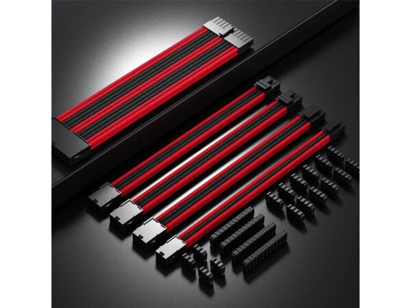 Cooler Master Red & Black Black Red PSU Sleeved Cable, PC Power Supply Cable Extensions Kit with Combs, 18AWG 24 Pin ATX, 8 to 4+4 Pin EPS, Dual 8 to 6+2 Pin PCIE, 6 Pin PCIE, 30CM - Image 2