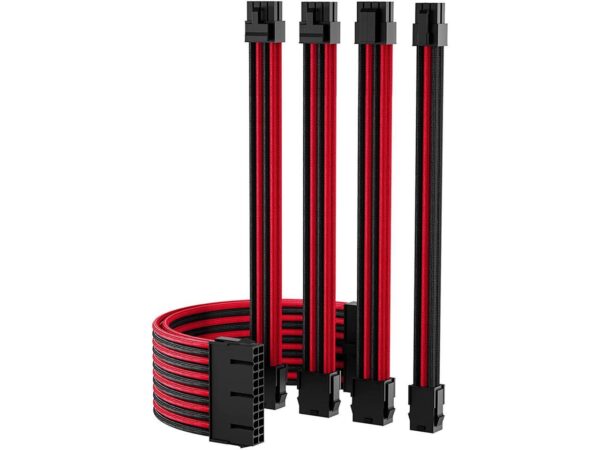 Cooler Master Red & Black Black Red PSU Sleeved Cable, PC Power Supply Cable Extensions Kit with Combs, 18AWG 24 Pin ATX, 8 to 4+4 Pin EPS, Dual 8 to 6+2 Pin PCIE, 6 Pin PCIE, 30CM