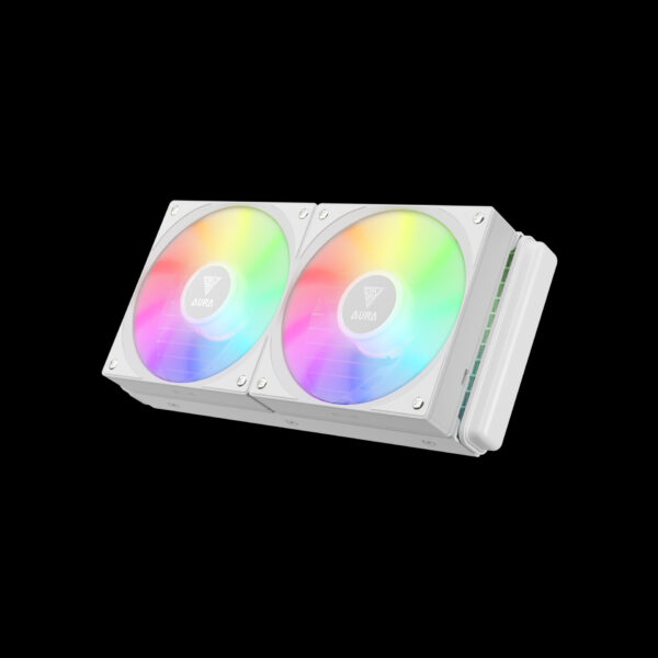 GAMDIAS AURA GL240 V2 Liquid CPU Cooler, RGB 240 Radiator, 2 x 120mm PWM Fans, Mirror Style Pump for Intel/AMD Ryzen - WHITE - Image 6