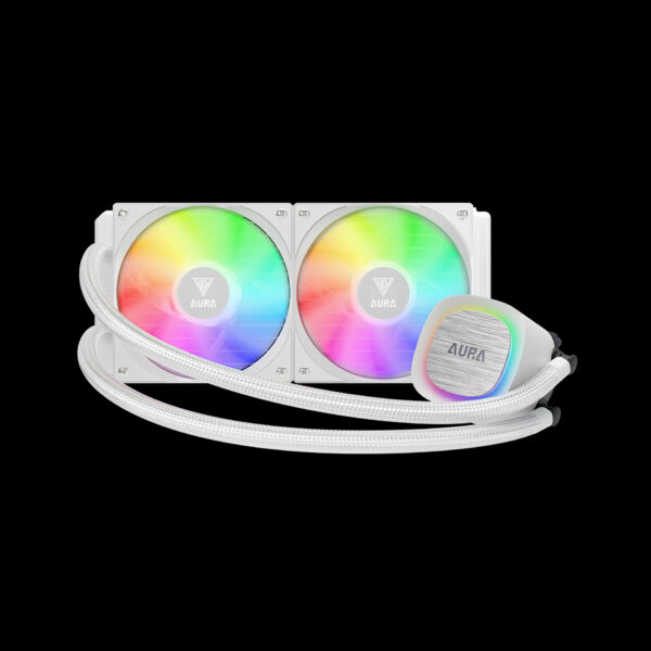 GAMDIAS AURA GL240 V2 Liquid CPU Cooler, RGB 240 Radiator, 2 x 120mm PWM Fans, Mirror Style Pump for Intel/AMD Ryzen - WHITE - Image 10