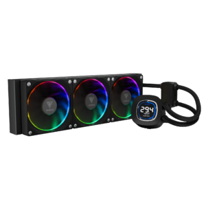 Gamdias CHIONE M4-360 CPU Liquid Cooler, 3X 120mm ARGB PWM Fans, RGB Sync with motherboards, Rotatable 2.1" LCD Displays - BLACK