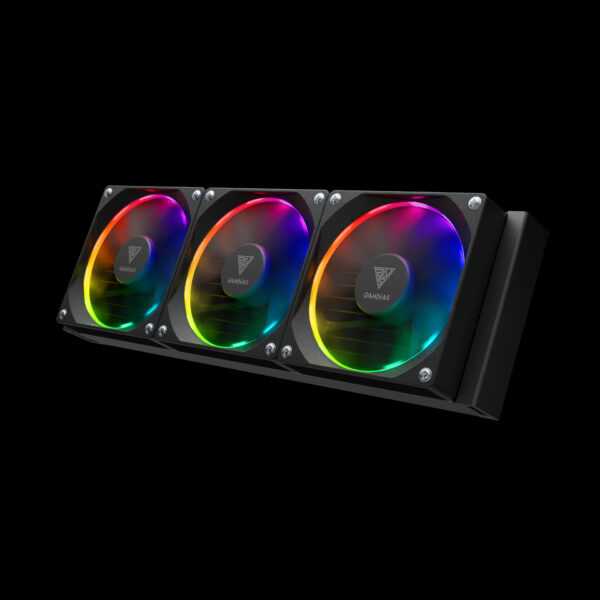 Gamdias CHIONE M4-360 CPU Liquid Cooler, 3X 120mm ARGB PWM Fans, RGB Sync with motherboards, Rotatable 2.1" LCD Displays - BLACK - Image 2