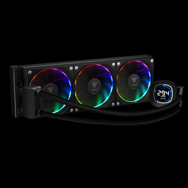 Gamdias CHIONE M4-360 CPU Liquid Cooler, 3X 120mm ARGB PWM Fans, RGB Sync with motherboards, Rotatable 2.1" LCD Displays - BLACK - Image 6