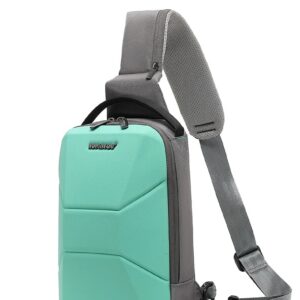 Chest Bag Casual for 7.9 inch iPad , Practical Anti-theft Safety Crossbody Style , USB Port , Water-resistant , Multifunctional Pocket Sling Bag - Heavy Duty - GREEN & GREY
