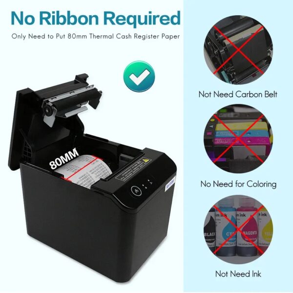 Thermal Receipt Bill Printer 80mm POS Printer, USB Receipt Printers with Auto Cutter Support Cash Drawer, USB + Ethernet Interface for Windows & Mac - Image 7