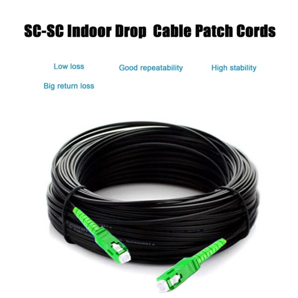 50 Meter Simplex Fiber Cable SC APC to SC APC  | Single Mode 3mm | Fiber Drop Cable 9/125um Fiber Patch Cord FTTH Drop Cable - Steel Wire Black LSZH Jacket - Image 3