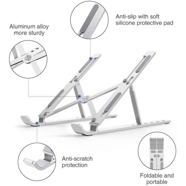 Ultra Compact Laptop Riser Stand | 6 Levels of Height Adjustable Portable Laptop Holder for Desk | Aluminum Foldable Laptop Riser, Compatible with  ALL Laptops up to 17.3 Inch Size | Silver - Image 9