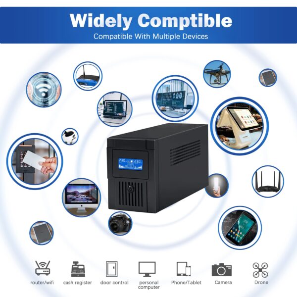 Line Interactive Uninterruptible Power Supply Offline UPS 3000VA / 800W, 12V 9Ah*2 with a Fan– LED Light – EU Socket, EU Plug –  230VAC, 60/50HZ – Short Circuit ,Overload, Battery Discharge And Overcharge, Surge Protection – For Home Office, Desktop PC & Home Electronics  - Image 2