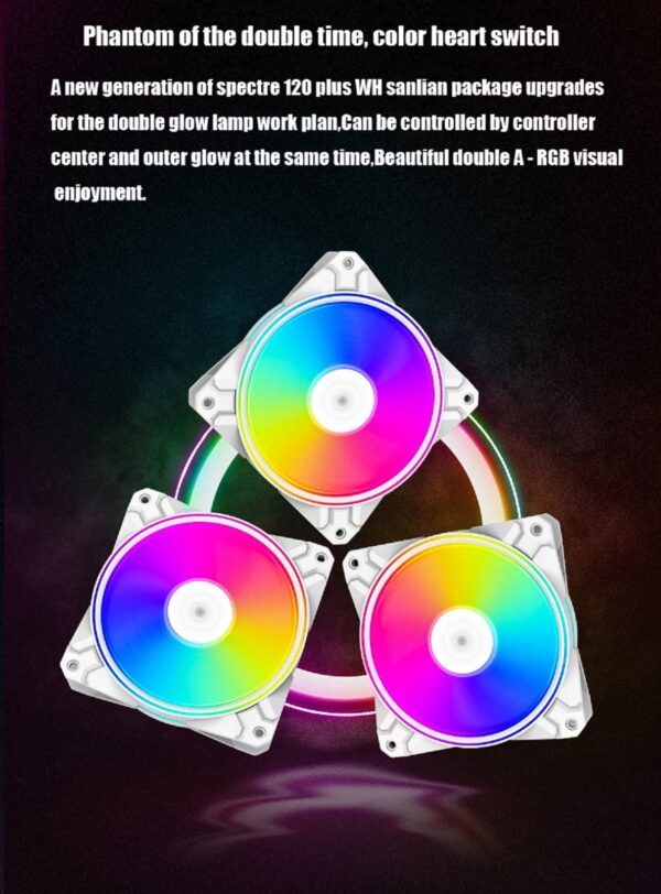 DEEPCOOL CF120 Plus 3 FANS x120mm PWM Fan , ARGB Dual Loop Lighting Zones, High Airflow and Low-Noise, 3-Pin (+5V-D-G) Addressable RGB LED Lighting - WHITE - Image 8