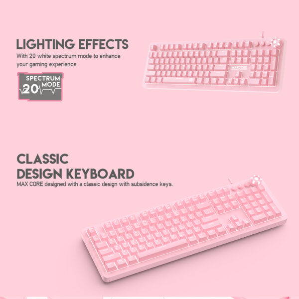 FANTECH MK852 MAX CORE SAKURA EDITION MECHANICAL GAMING KEYBOARD - Anti-Ghosting - Multi Function Scroll Knob , 20 Modes RGB Gradient Illumination - SOFTWARE PERSONALISATION - PINK - Image 6