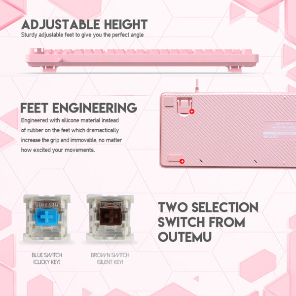 FANTECH MK852 MAX CORE SAKURA EDITION MECHANICAL GAMING KEYBOARD - Anti-Ghosting - Multi Function Scroll Knob , 20 Modes RGB Gradient Illumination - SOFTWARE PERSONALISATION - PINK - Image 5