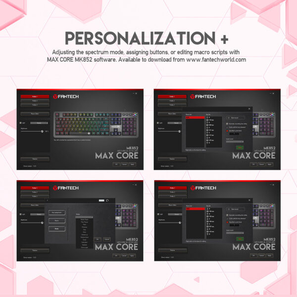 FANTECH MK852 MAX CORE SAKURA EDITION MECHANICAL GAMING KEYBOARD - Anti-Ghosting - Multi Function Scroll Knob , 20 Modes RGB Gradient Illumination - SOFTWARE PERSONALISATION - PINK - Image 4