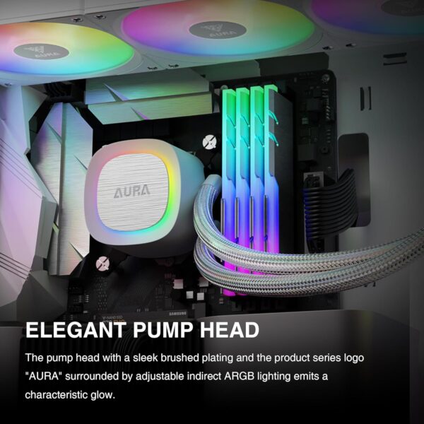 GAMDIAS AURA GL360 V2 Liquid CPU Cooler, 120mm, Triple Fan, White ARGB AIO, Mirror Style  Rotatable Pump, LGA 1700/AM5 Ready, Built-in Lighting Effects, Hidden Cable Management | WHITE  AURA-GL360-V2-W - Image 5