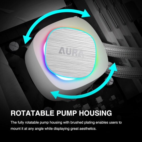 GAMDIAS AURA GL360 V2 Liquid CPU Cooler, 120mm, Triple Fan, White ARGB AIO, Mirror Style  Rotatable Pump, LGA 1700/AM5 Ready, Built-in Lighting Effects, Hidden Cable Management | WHITE  AURA-GL360-V2-W - Image 8