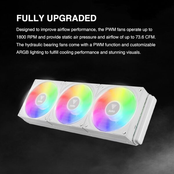GAMDIAS AURA GL360 V2 Liquid CPU Cooler, 120mm, Triple Fan, White ARGB AIO, Mirror Style  Rotatable Pump, LGA 1700/AM5 Ready, Built-in Lighting Effects, Hidden Cable Management | WHITE  AURA-GL360-V2-W - Image 3