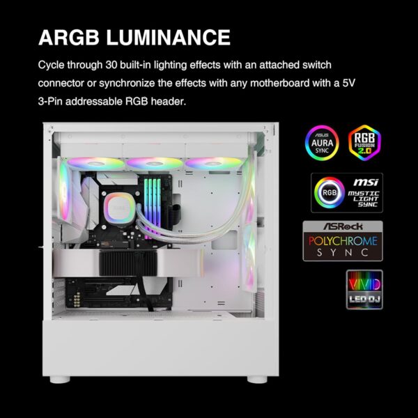 GAMDIAS AURA GL360 V2 Liquid CPU Cooler, 120mm, Triple Fan, White ARGB AIO, Mirror Style  Rotatable Pump, LGA 1700/AM5 Ready, Built-in Lighting Effects, Hidden Cable Management | WHITE  AURA-GL360-V2-W - Image 6