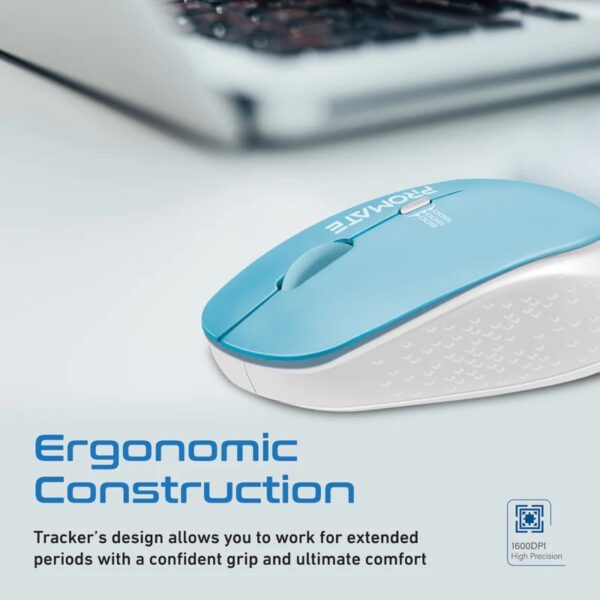 Promate TRACKER Wireless Mouse, Comfortable Ambidextrous 2.4GHz Ergonomic with 1600DPI, Nano USB Receiver , 10m Working Range - BLUE - Image 2