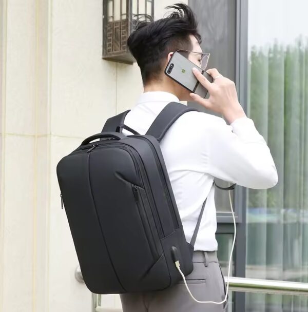 Black Laptop Backpack – Accommodates Up to 15.6″ Laptops & Tablets – Waterproof – Heavily Padded for Sensitive Electronics Protection –  USB Charging Port – Inner Pockets - 30*12*43cm – Luggage Strap -Multifunctional for University , School , Travel  - Image 7