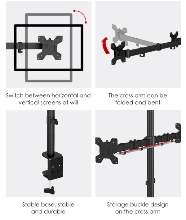 M053 Extendable Desk Three Monitor Stand Arm Bracket 17-27 INCH - Image 3