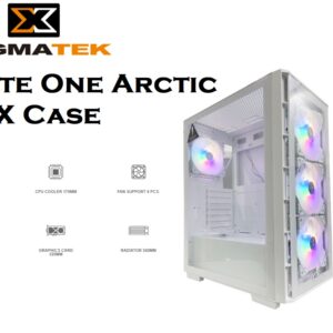 Xigmatek Elite One Arctic ATX Mid Tower Gaming PC Case w/FRONT PANEL TEMPERED GLASS , Support Up to 320mm GPU & up to 6 Fans ; Prebuilt 4 X 120mm RGB Case Fans, EFFECTIVE HEAT DISSIPATION  - WHITE 