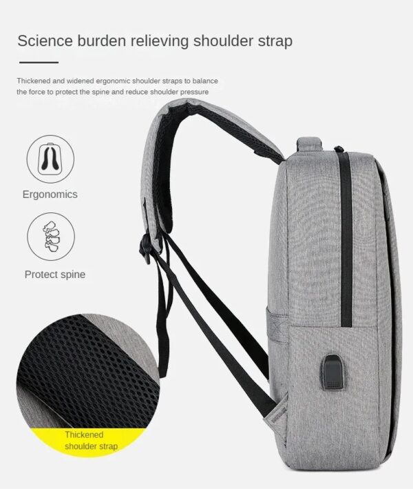 Slim Multifunctional Laptop Backpack - Waterproof - Recharge USB Port  - Shock Protection for Electronics - Inner Pocket Compartments Practical for Business Travel , University & School - Grey - Image 6