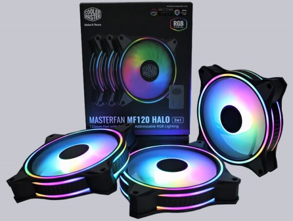 Cooler Master Master Fan MF120 Halo² 3in1 PC Case Air Cooler Fan, Dual Loop Gen 2 ARGB LEDs Rings, Dynamic PWM 120mm 2,050 RPM, Air Balance Blades, Hybrid Frame