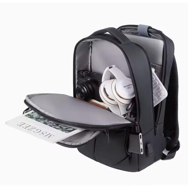 Black Laptop Backpack – Accommodates Up to 15.6″ Laptops & Tablets – Waterproof – Heavily Padded for Sensitive Electronics Protection –  USB Charging Port – Inner Pockets - 30*12*43cm – Luggage Strap -Multifunctional for University , School , Travel  - Image 2