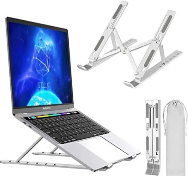 Ultra Compact Laptop Riser Stand | 6 Levels of Height Adjustable Portable Laptop Holder for Desk | Aluminum Foldable Laptop Riser, Compatible with  ALL Laptops up to 17.3 Inch Size | Silver