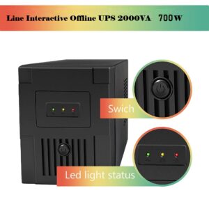 Line Interactive Uninterruptible Power Supply Offline UPS 2000VA / 700W, 12V 9Ah*2 – LED Light – EU Socket, EU Plug –  230VAC, 60/50HZ – Short Circuit ,Overload, Battery Discharge And Overcharge, Surge Protection – For Home Office, Desktop PC & Home Electronics