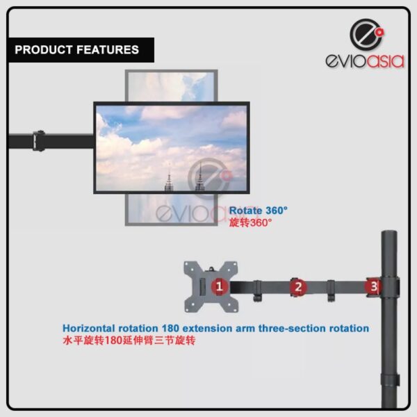 4 MONITOR ARM FULLY ADJUSTABLE DESK MOUNT STAND FOR 4 SCREEN UP TO 17”-30" - Image 9