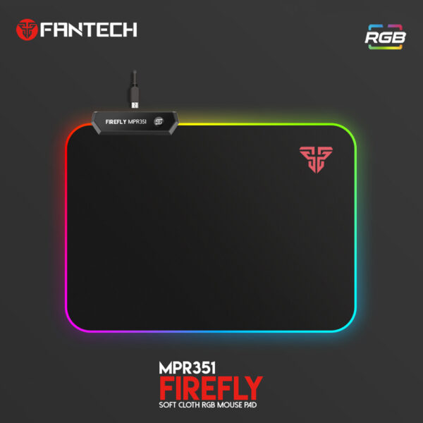 FANTECH MPR351s FIREFLY RGB Gaming Mouse Pad - Micro USB connection - Fine Precision Fabric Surface - 4 RGB EFFECTS & 7 COLOR PRESETS - Non-slip Rubber Base - 350mm x 250mm x 3mm - BLACK - Image 2