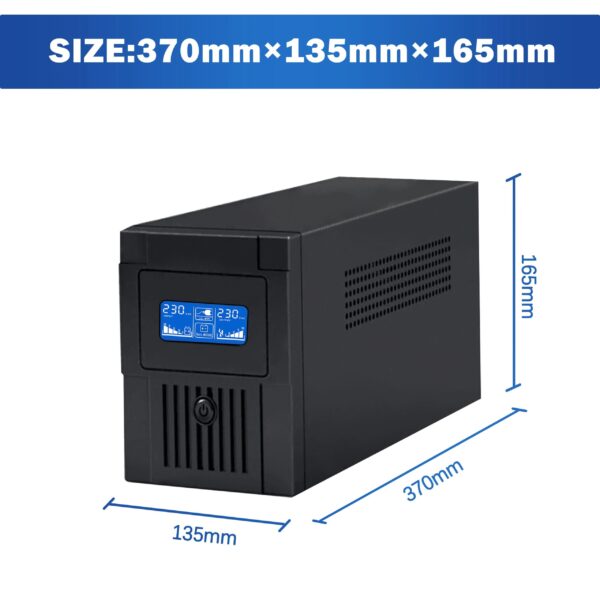 Line Interactive Uninterruptible Power Supply Offline UPS 3000VA / 800W, 12V 9Ah*2 with a Fan– LED Light – EU Socket, EU Plug –  230VAC, 60/50HZ – Short Circuit ,Overload, Battery Discharge And Overcharge, Surge Protection – For Home Office, Desktop PC & Home Electronics  - Image 3