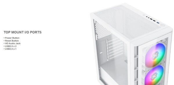 Xigmatek Elite One Arctic ATX Mid Tower Gaming PC Case w/FRONT PANEL TEMPERED GLASS , Support Up to 320mm GPU & up to 6 Fans ; Prebuilt 4 X 120mm RGB Case Fans, EFFECTIVE HEAT DISSIPATION  - WHITE  - Image 6