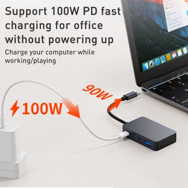 6 in 1  USB Type-C to ( USB3.2 + Gigabit Lan Internet + HDTV/HDMI 4K 60Hz ) HUB Adapter & Charging -  BYL-2308 (Dark Gray) - Image 6
