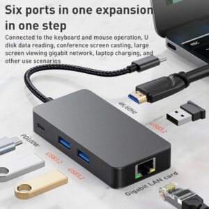 6 in 1  USB Type-C to ( USB3.2 + Gigabit Lan Internet + HDTV/HDMI 4K 60Hz ) HUB Adapter & Charging -  BYL-2308 (Dark Gray)
