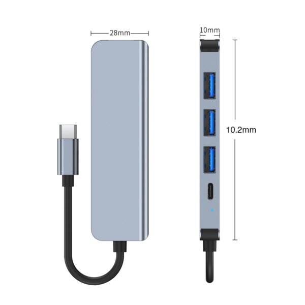  5 in 1 USB-C / Type-C to USB HUB Adapter , Compatible with USB 1.1/2.0/3.0, PD 100W charging ,Fast heat dissipation ,  BYL-2301T - Image 5