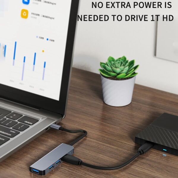  5 in 1 USB-C / Type-C to USB HUB Adapter , Compatible with USB 1.1/2.0/3.0, PD 100W charging ,Fast heat dissipation ,  BYL-2301T - Image 2