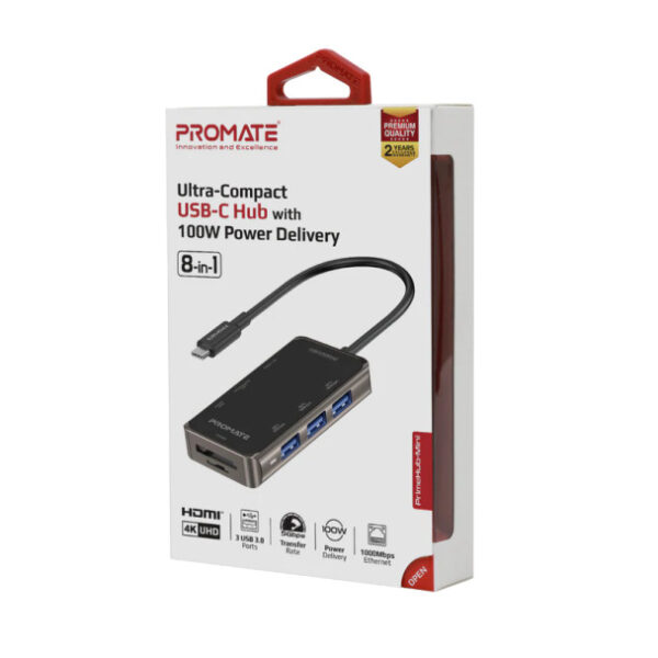 PROMATE 8IN1 USB-C HUB WITH 100W POWER DELIVERY